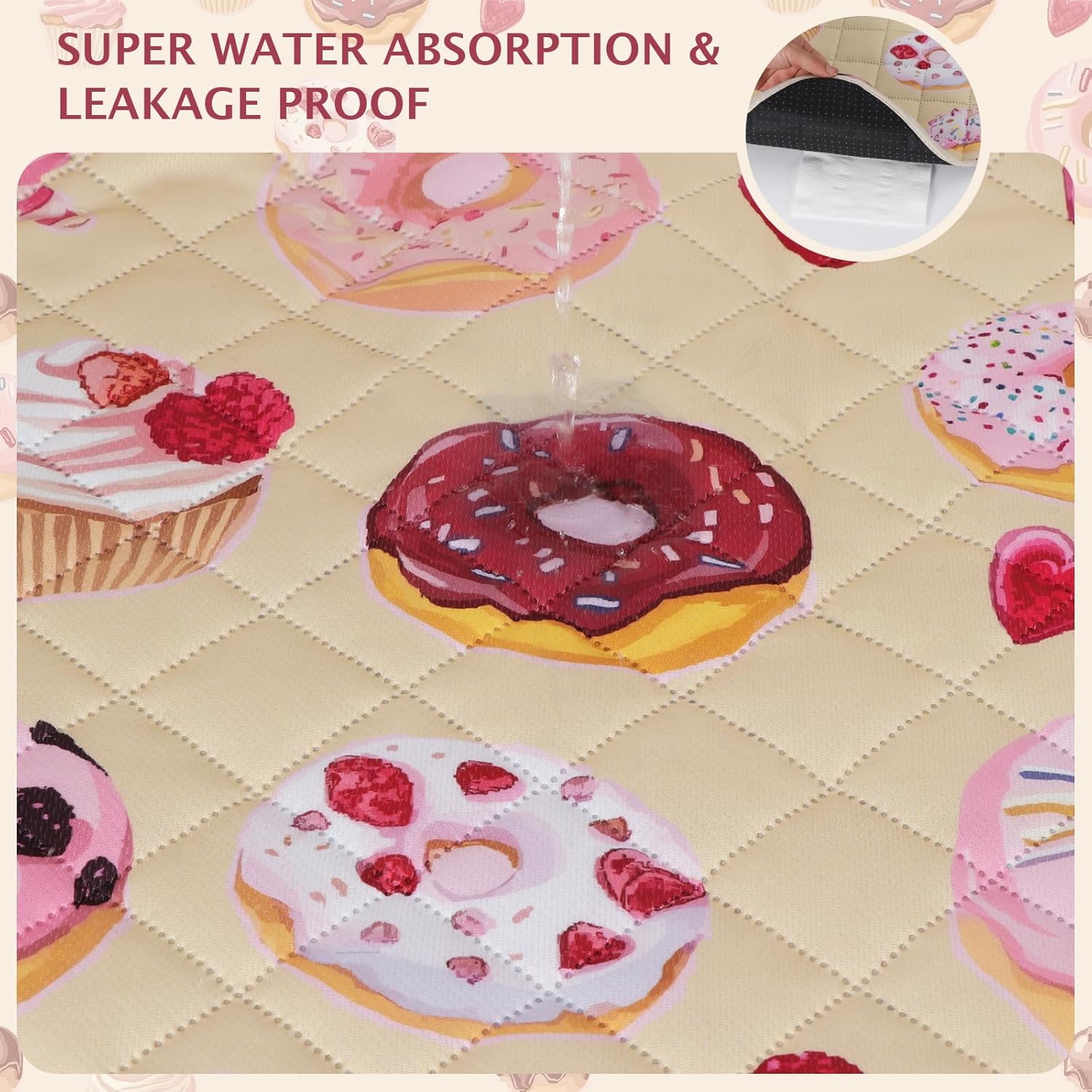 Detalle 2 de IEUUMLER Washable Pee Pads for Dogs (2 Pack) Cake Pattern Reusable Waterproof Puppy Potty Pads, 75x50cm