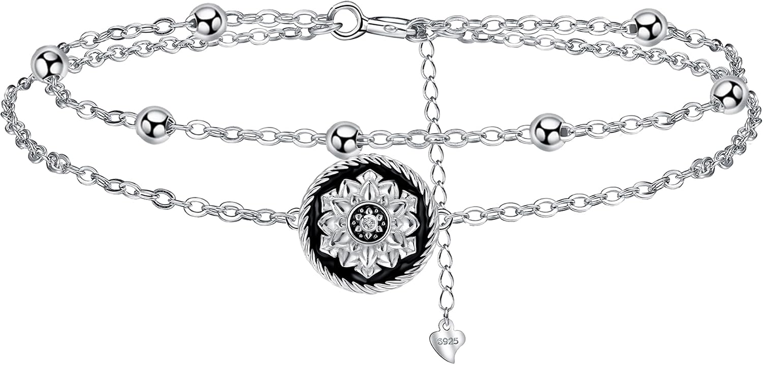 Detalle de J.MUEN Bracelet femme en argent sterling 925 avec motif fleur de lotus, réglable (17 cm + 4)