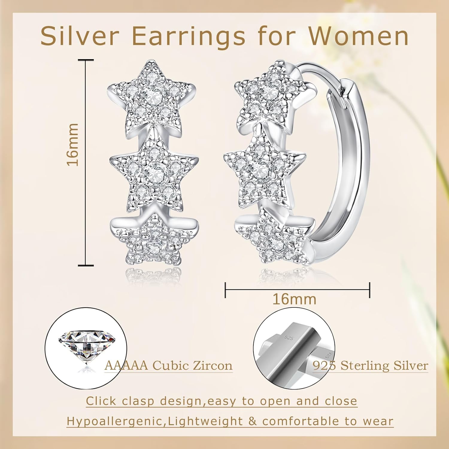 Thumbnail 1 de Deyanse Creolen Silber 925 Damen – Unendlichkeit Herz Stern Ohrringe mit Zirkonia (16 mm), hypoallergen, Geschenkbox