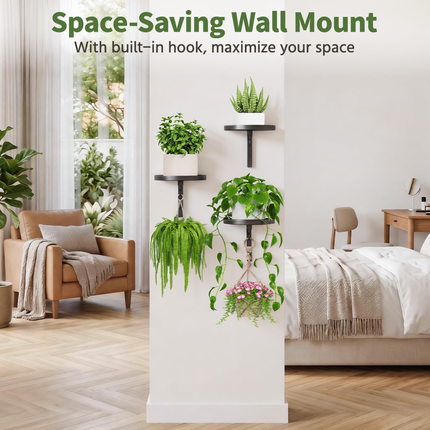 Thumbnail 5 de LASZOLA Plant Hanger Holder, 3-Piece Black Metal Wall-Mounted Set with Hooks