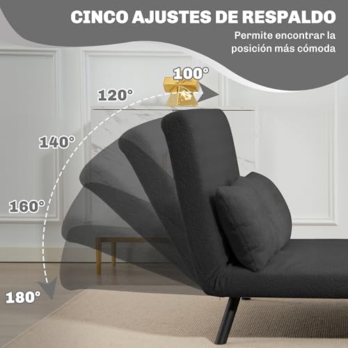 Detalle 1 de HOMCOM Sofá Cama Plegable 2 Plazas 🛋️ Gris Oscuro