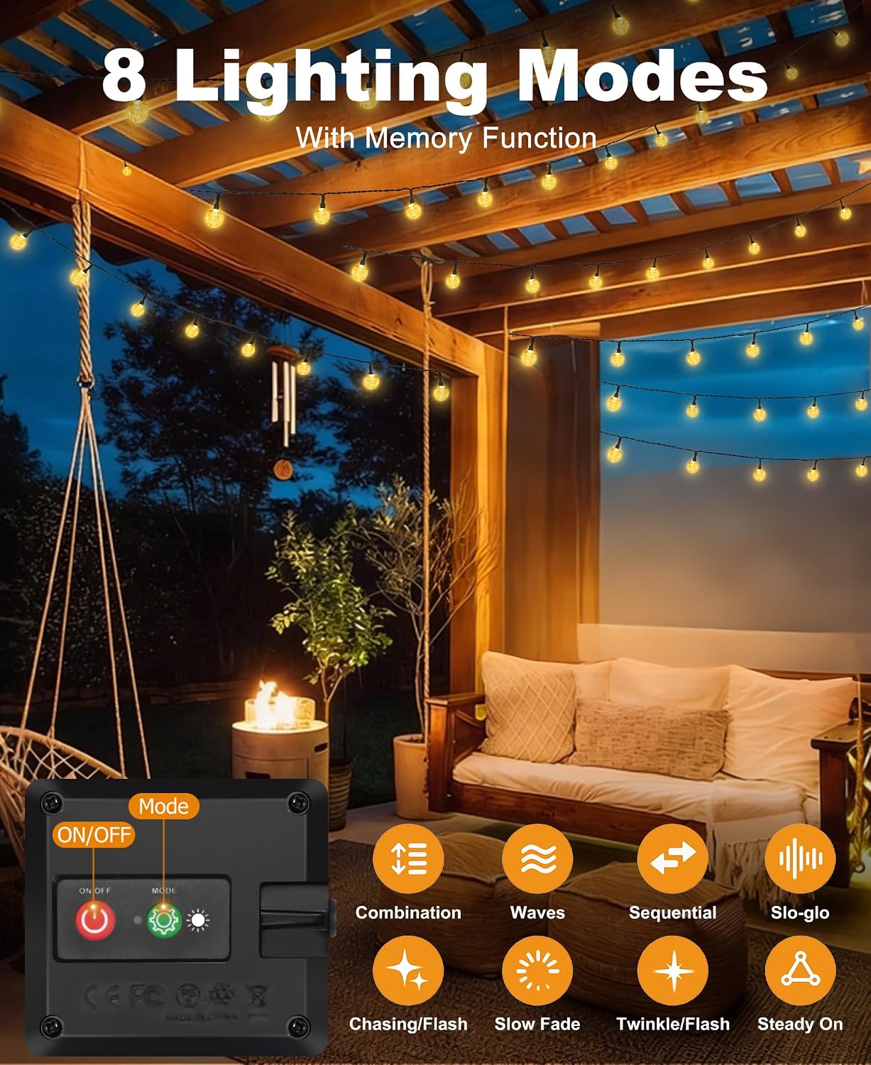 Detalle 1 de btfarm 15 m Solar-Lichterkette mit 50 LED (Kristallkugeln) für außen – 8 Modi, warmweiß, IP65