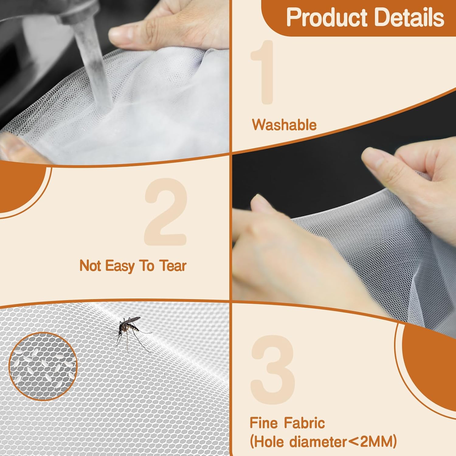 Detalle de Fly Screens for Windows – 3 Pack Self-Adhesive Insect Netting (White Mesh, DIY Cut to Size)