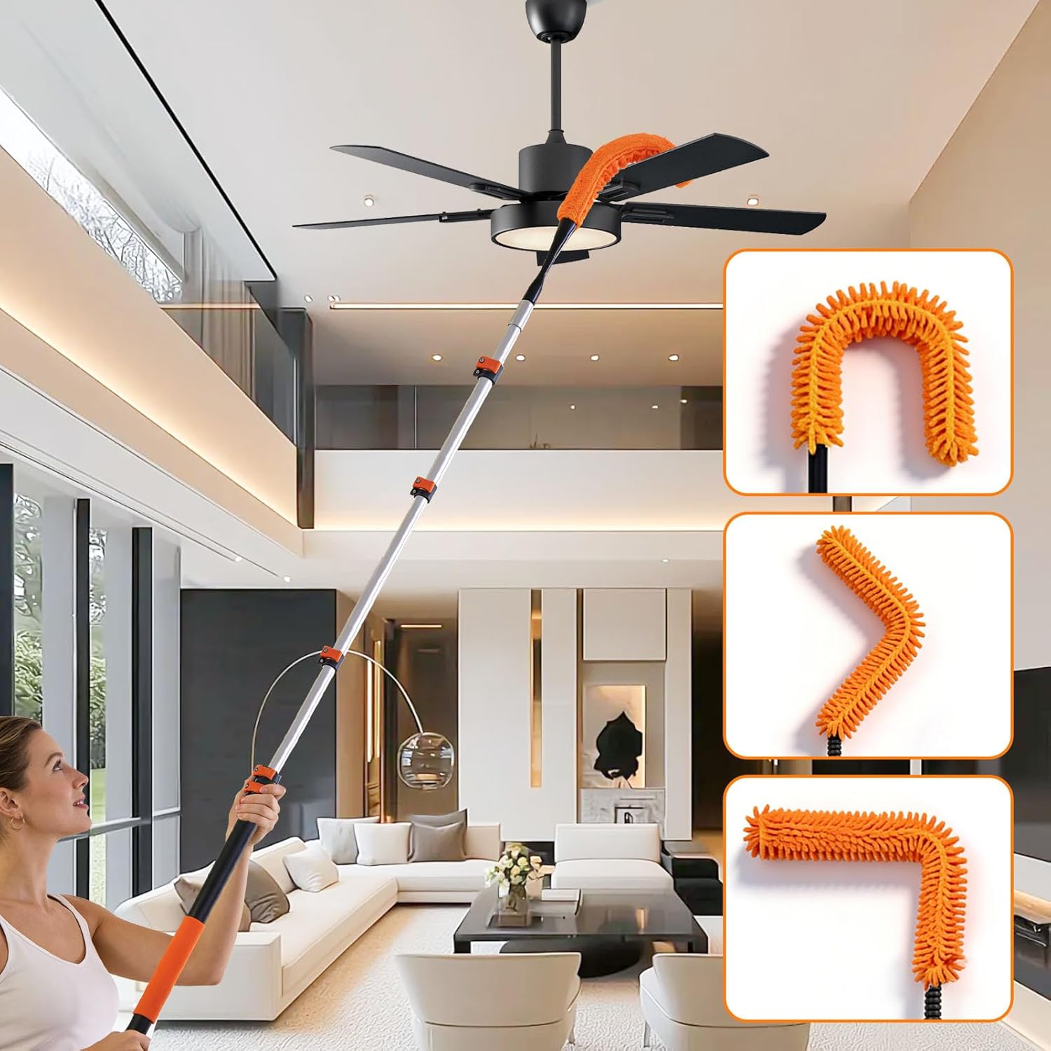 Detalle de TONYINGO 18ft High Reach Duster Kit: A 5-Piece Telescoping Solution for Hard-to-Reach Cleaning