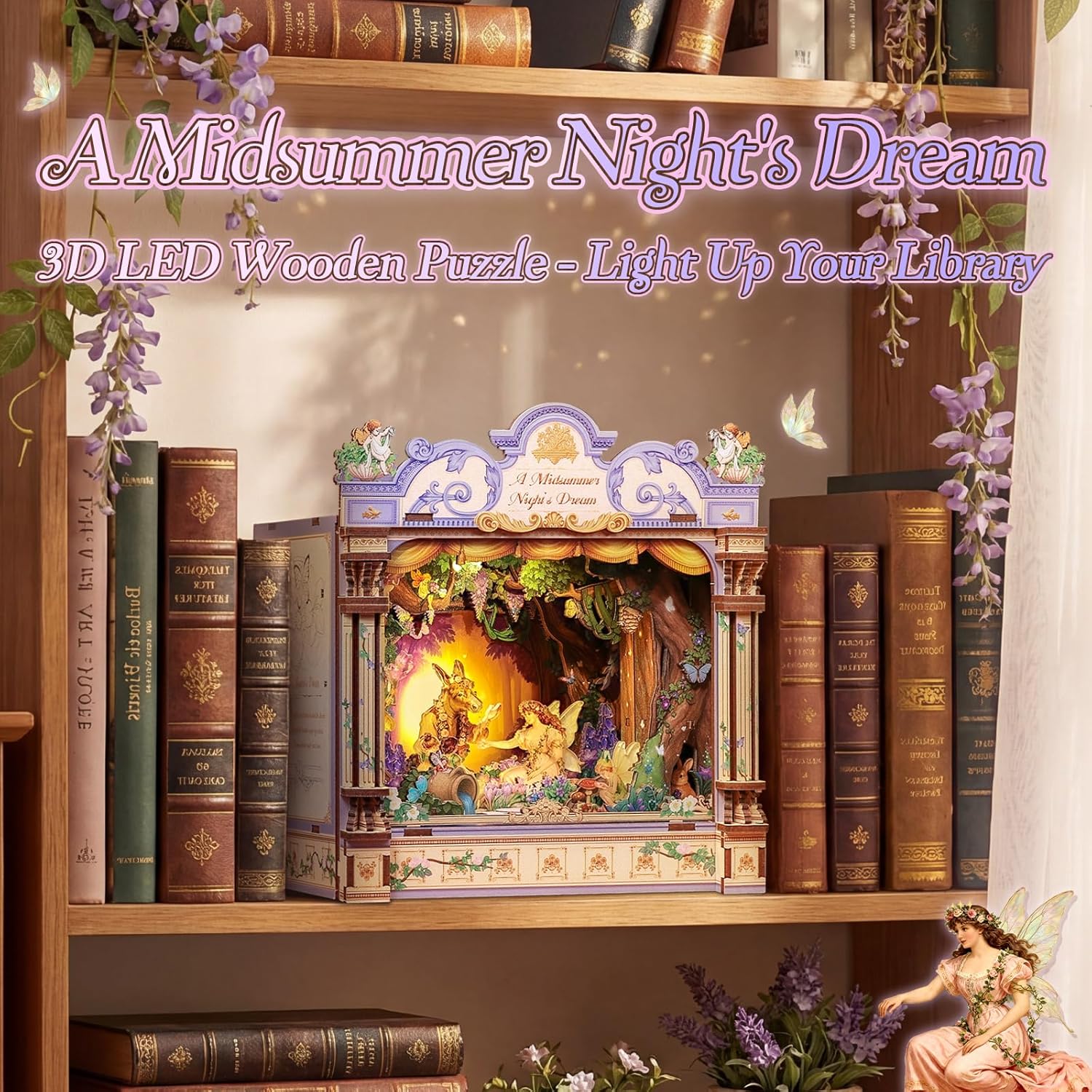 Thumbnail 6 de Book Nook Kit in Legno – Diorama in miniatura ispirato Sogno di una notte di mezza estate