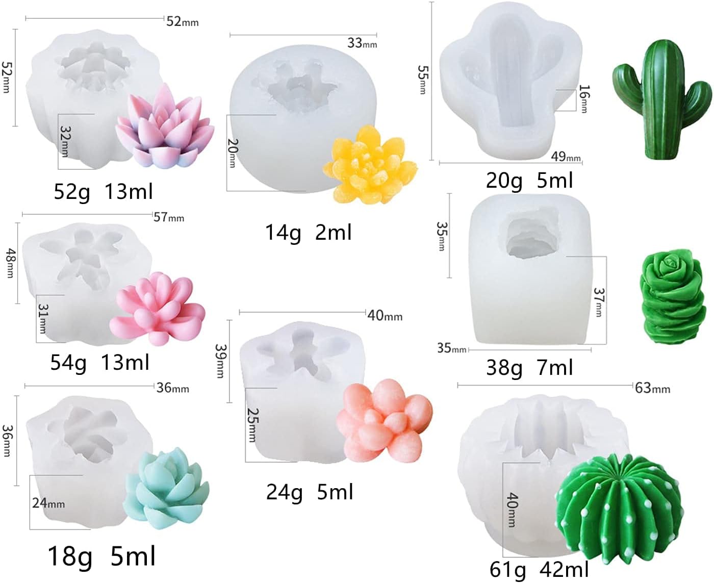 Detalle 2 de Eidoct 8 Pcs Succulent Silicone Molds — 3D Succulent Molds for DIY Decor and Treats