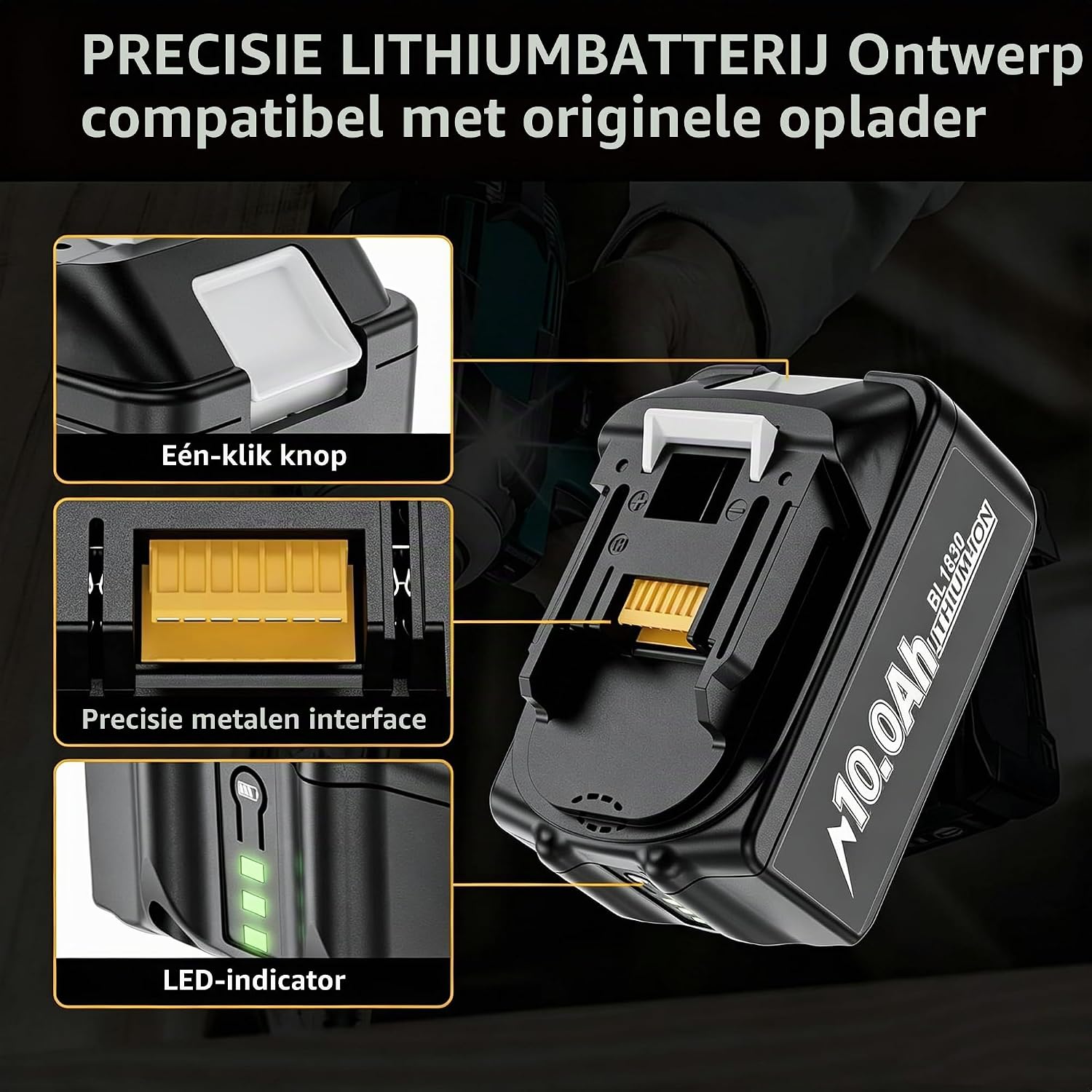 Detalle 2 de BATTOOL 18V-accuset met 2 accu’s van 10,0 Ah en DC18RD-lader