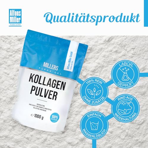 Detalle 2 de 100% Reines Kollagen Pulver 1000 g – Alfons Miller Kollagen Peptide (Millers Alpha-Gel) Neutraler Geschmack