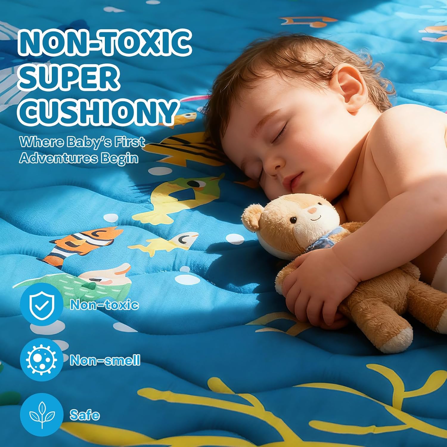 Detalle 2 de RONGFA 50" x 50" Baby Play Mat, Thick Foam, Non-Slip, Machine Washable, Sea