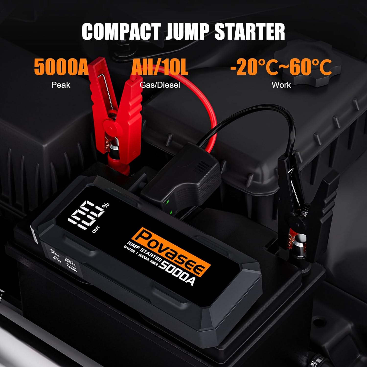 Detalle 2 de Povasee 5000A Starthilfe Powerbank für 12V Fahrzeuge