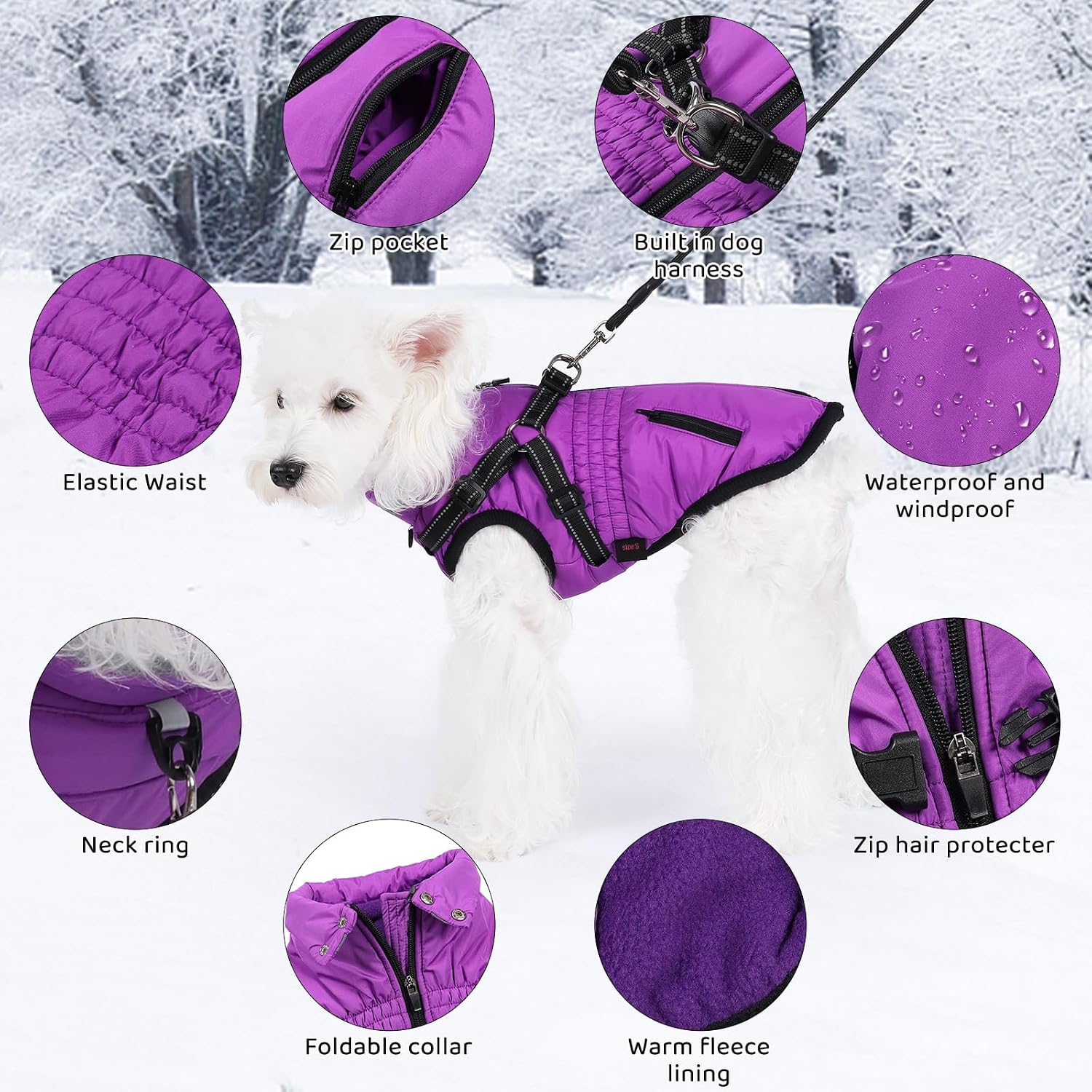 Detalle 2 de Poseca Dog Coat with Harness Waterproof jacket for dogs