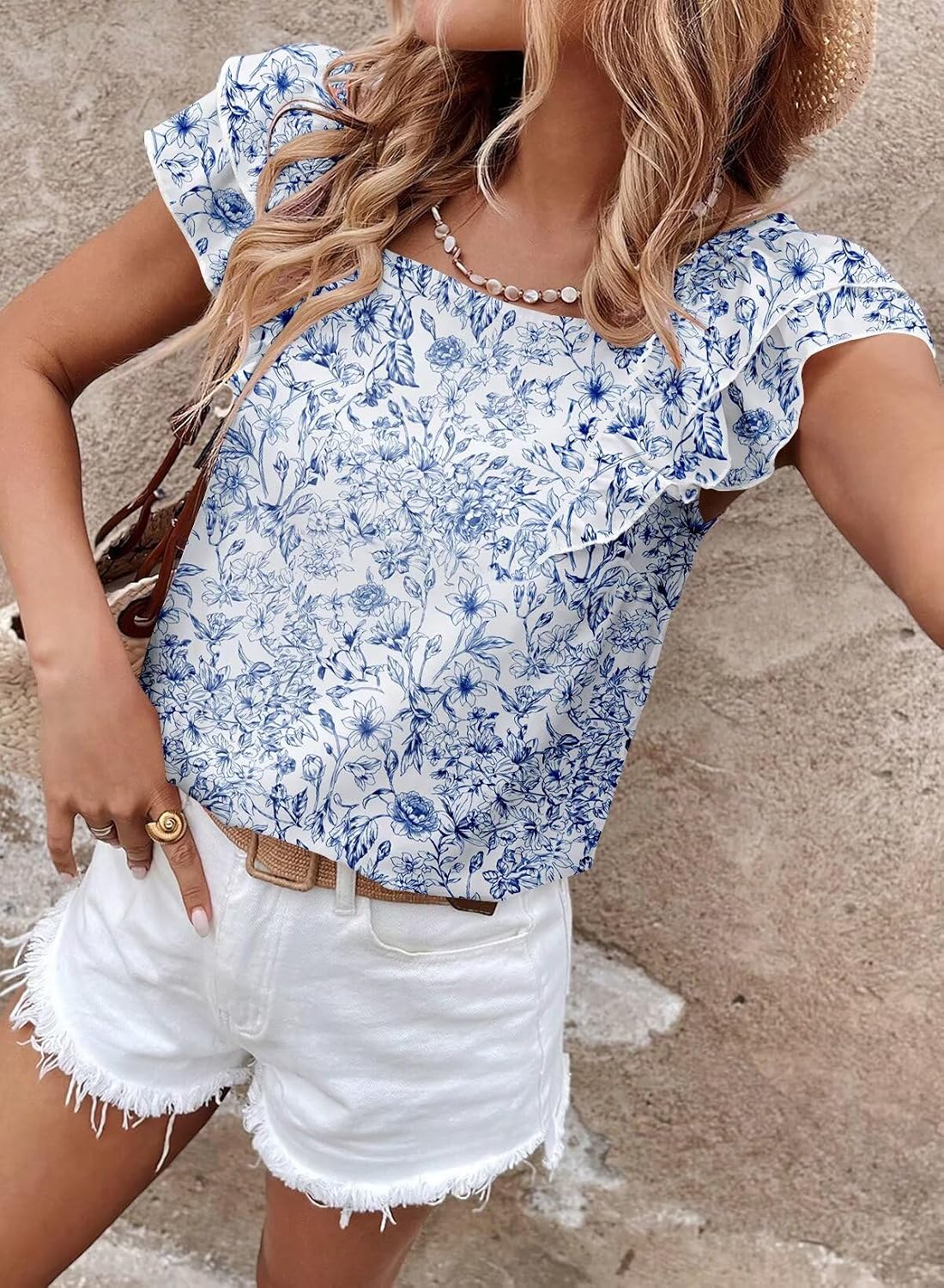 Detalle de Falechay Blusas with Round Neck, Ruffles, and Bow Tie – Lightweight Babydoll Tunic for Women