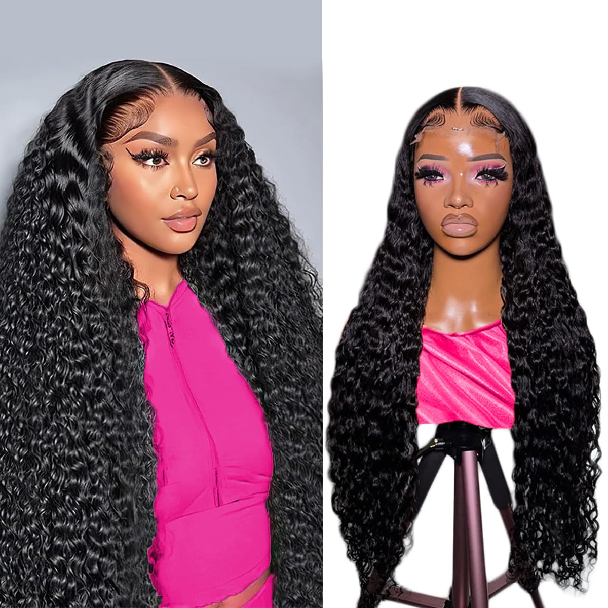Detalle de TONHONK 30-Inch Deep Wave Lace Front Wig (13x6 HD Lace, 200% Density, Human Hair, Glueless)