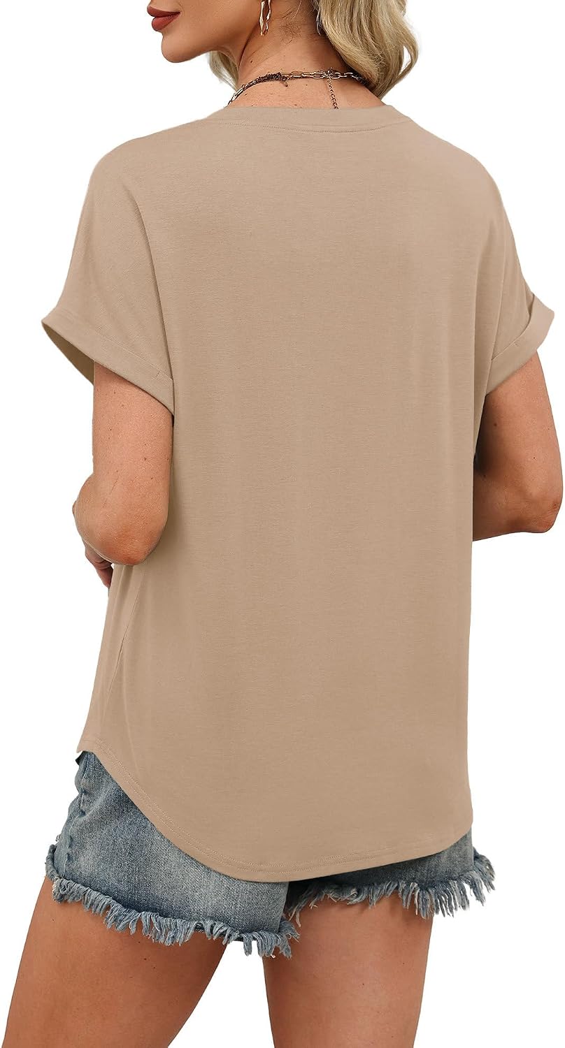 Detalle de WIHOLL Women's V-Neck Tunic Top, Short Sleeves and Relaxed Fit