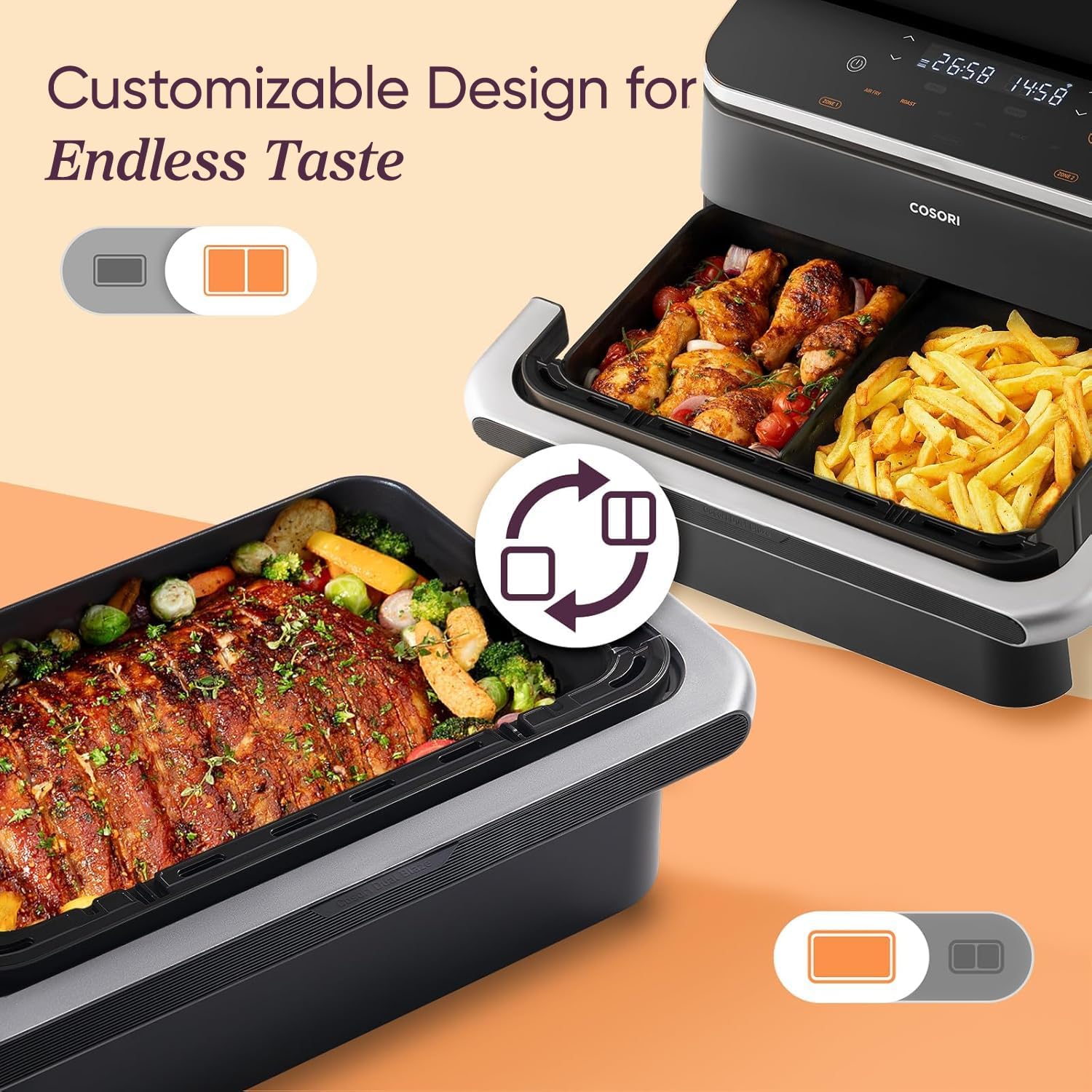 Detalle de Cosori Dual Air Fryer 10L for dual-zone cooking