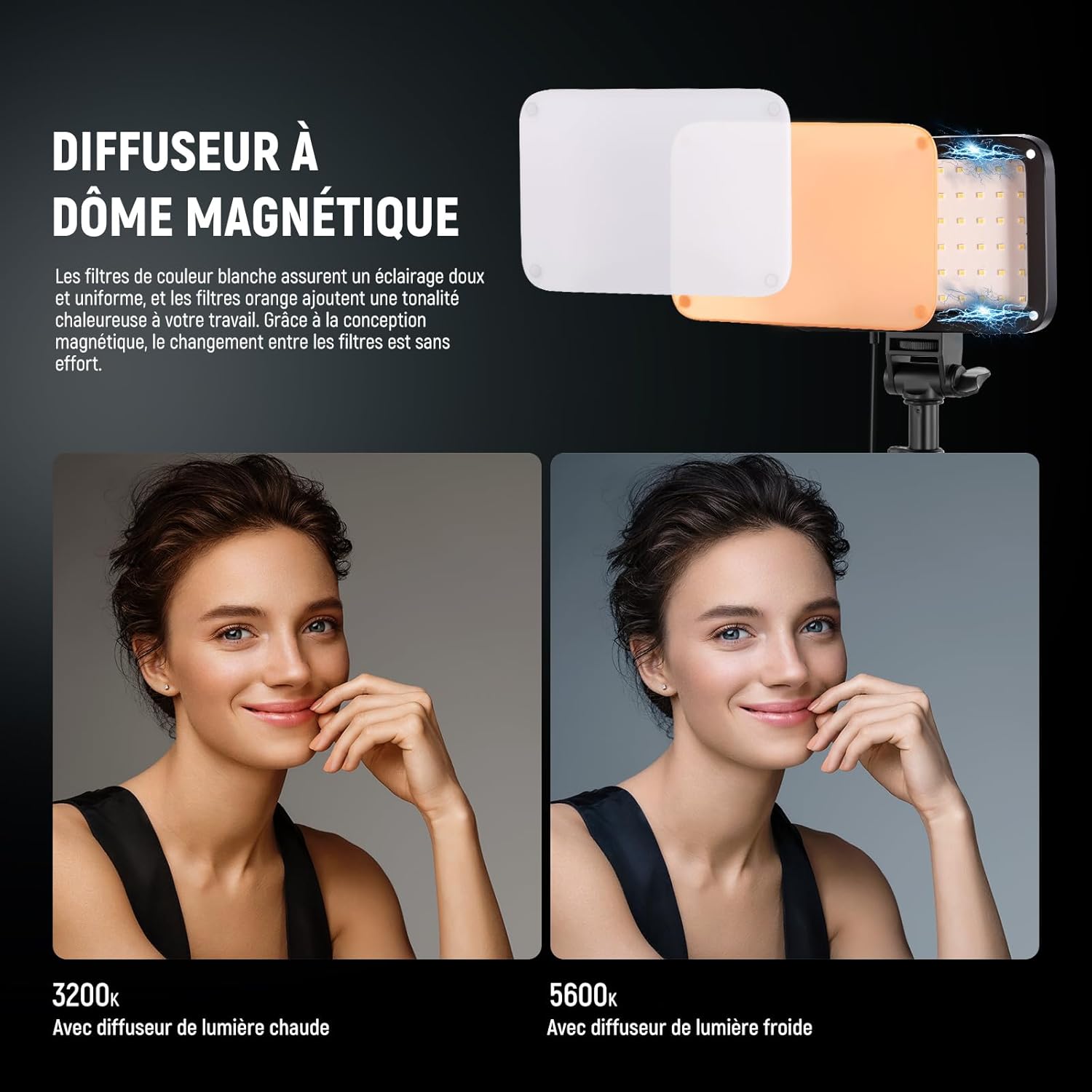 Thumbnail 1 de NEEWER Basics Kit d’éclairage de studio LED bicolore (panneau 3200K–5600K) – packs de 2 avec trépieds et filtres