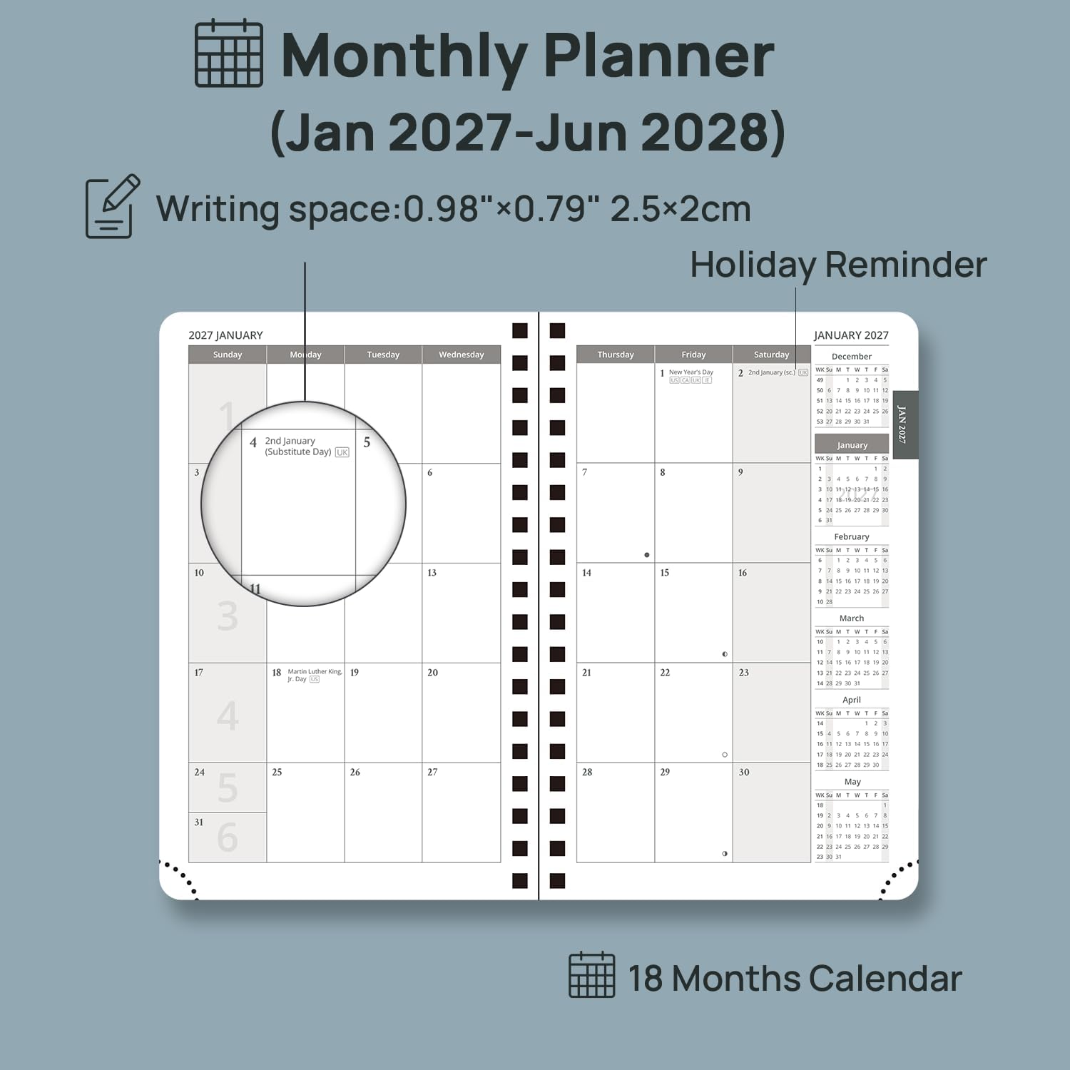 Detalle de POPRUN 2027–2028 Monthly Planner, 4.5" x 6.25" Pocket Calendar