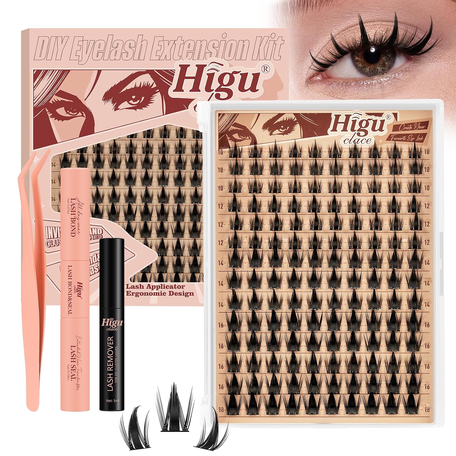 Detalle de HIGU 120-teilige unsichtbare Band Lash-Extension (10–18 Mix) inkl. Kleber-Entferner & Applikatoren – DIY-Set