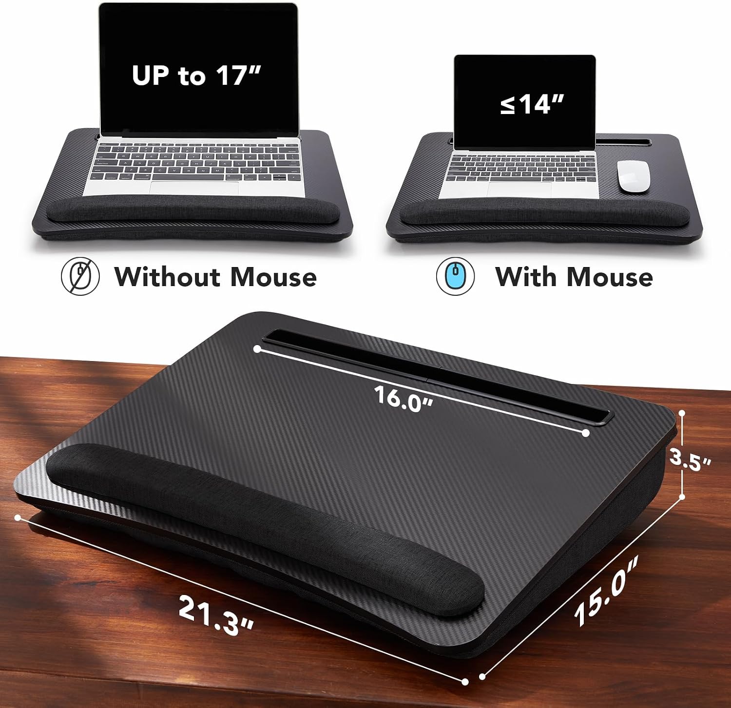 Detalle de HUANUO Laptop Lap Desk with Cushion, Fits up to 17-Inch Laptops, Black