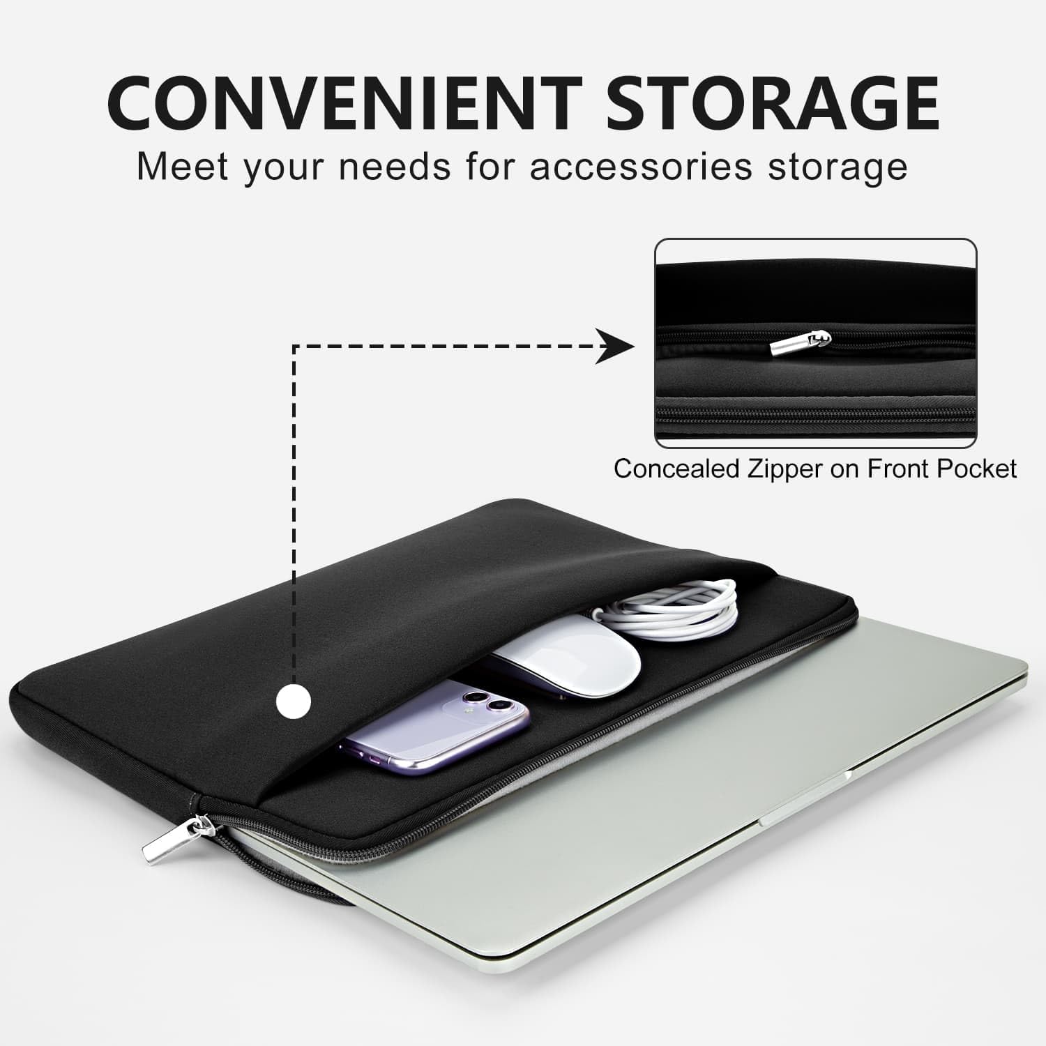 Detalle de HEDUGO 15–16 Inch Laptop Sleeve with Front Pocket – Black