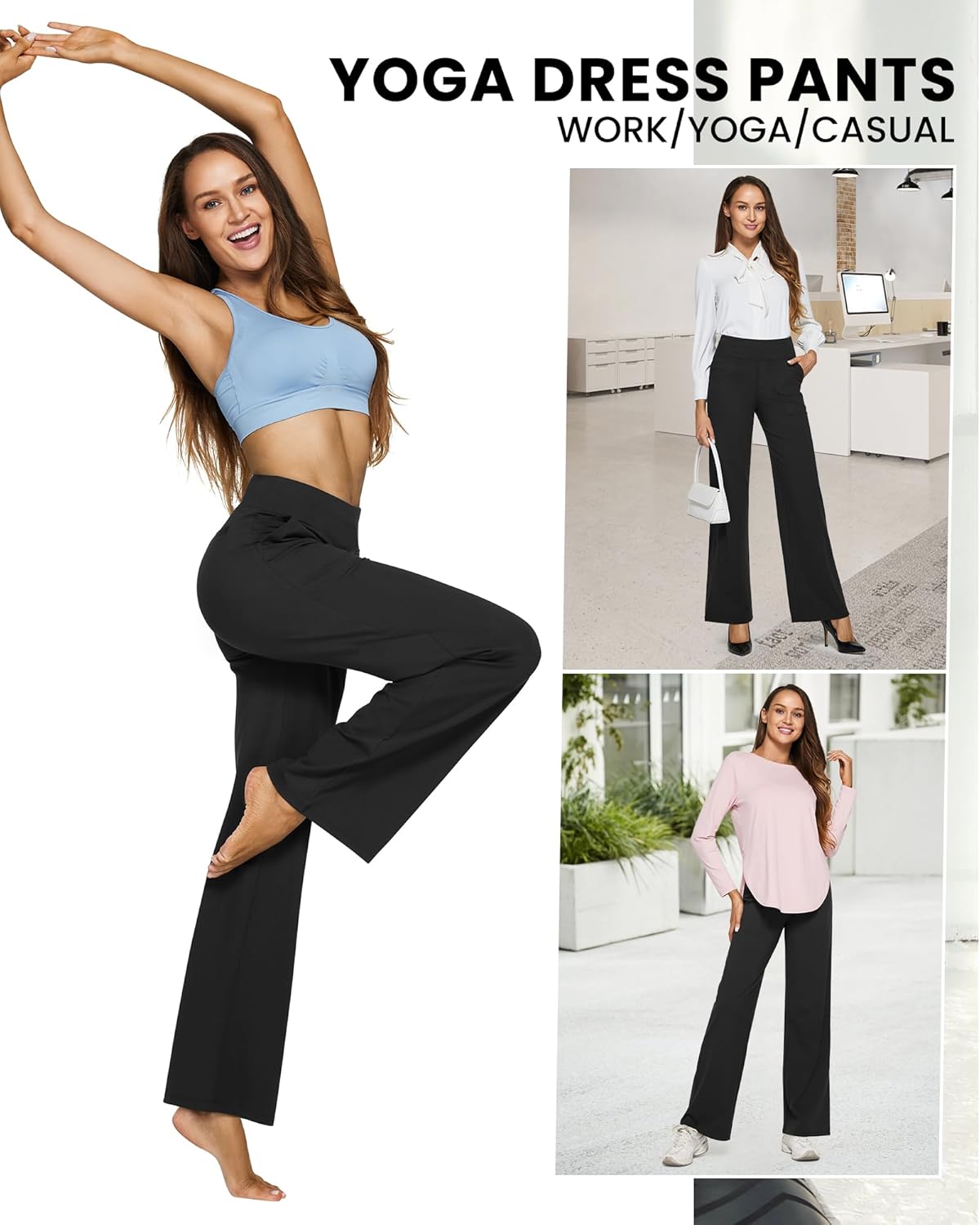 Thumbnail 3 de G4Free Yoga Damenhose mit hoher Taille und 4 Taschen – weites Bein, Stretch & Bauchkontrolle
