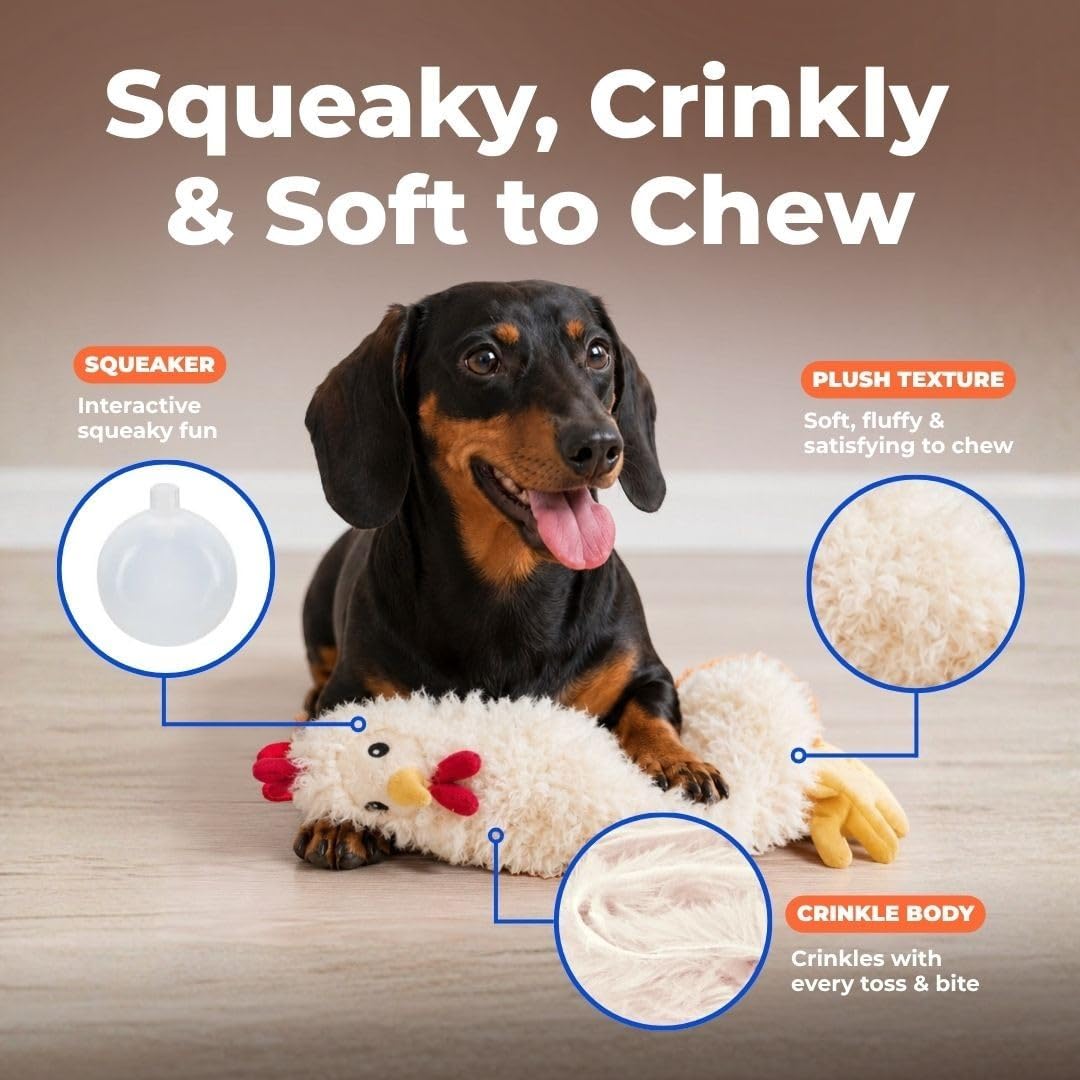 Detalle de Best Pet Supplies PT601-BG Squeaky Dog Toy, Beige Crinkle Chicken