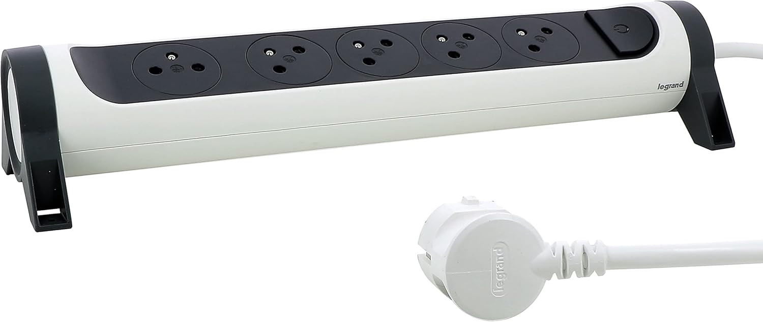 Thumbnail 1 de Legrand multiprise rotative avec interrupteur et voyant LED – 5 prises surface avec terre, câble 1,5 m, blanc et gris foncé