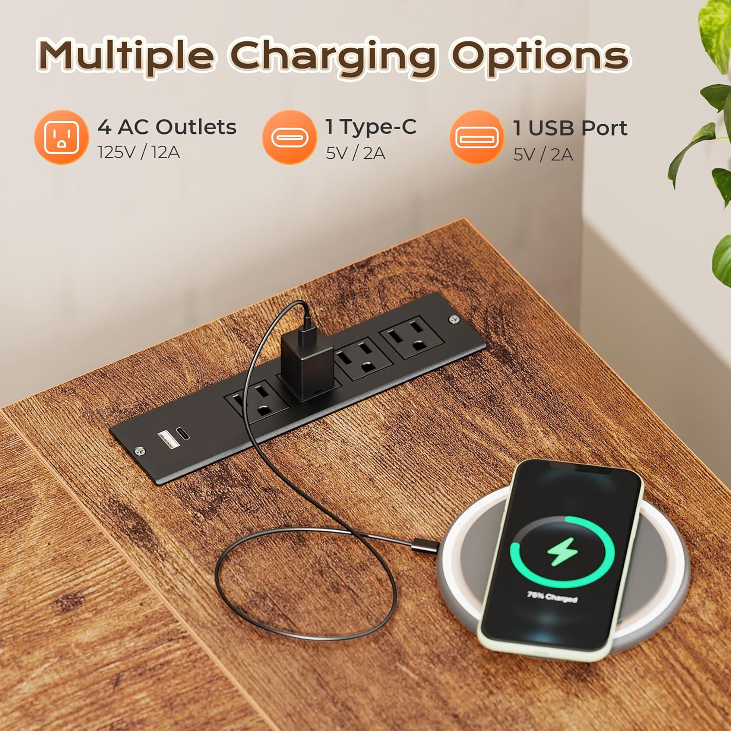 Thumbnail 3 de Huuger 63-Inch L-Shaped Desk with Power Outlets, Reversible Design and 0.95-Inch Top