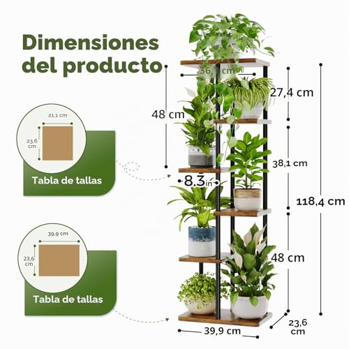 Detalle 2 de Bamworld: Soporte alto para plantas de interior de 6 niveles en color marrón para varias macetas