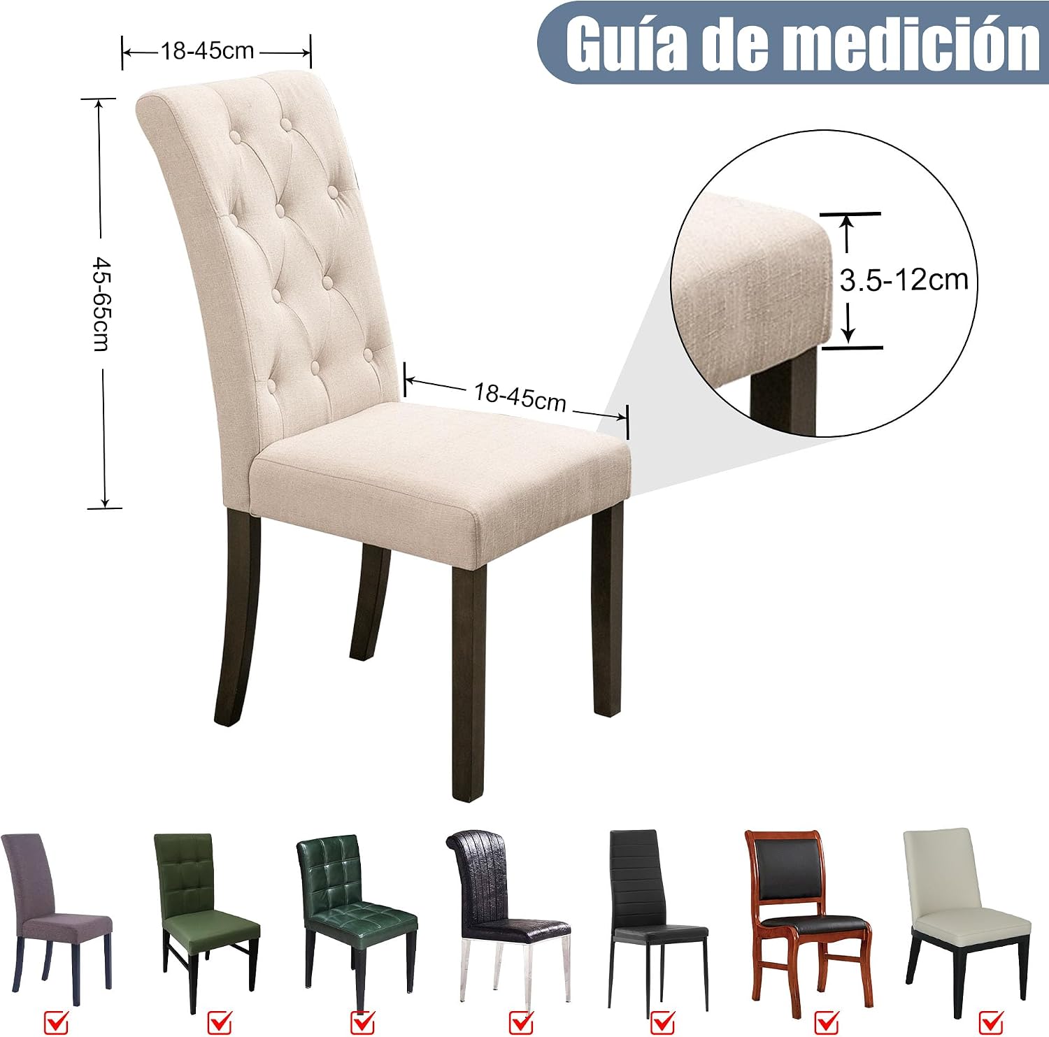 Thumbnail 5 de SUKAIKEQA fundas elásticas para sillas 4 pzas Beige