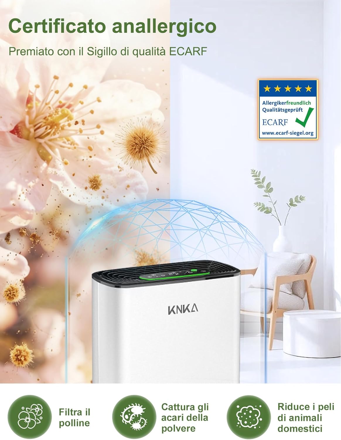 Thumbnail 3 de KNKA Purificatore d’aria HEPA APH3000 con CADR 300 m³/h e sensore qualità dell’aria
