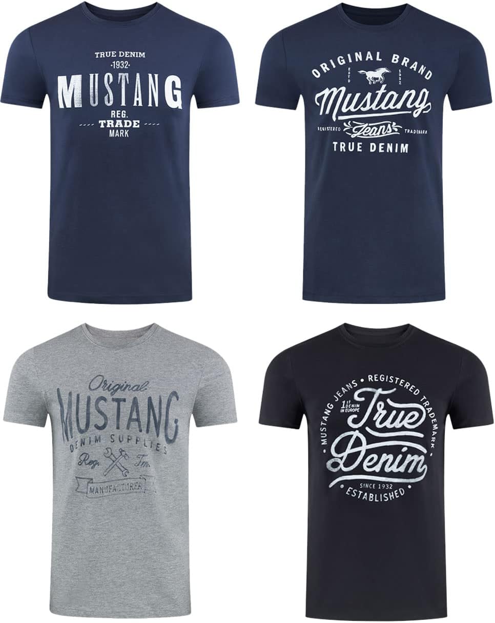 Thumbnail 3 de MUSTANG Herren T‑Shirt Regular Fit aus Baumwolle im 4er-Pack (Rundhals, Kurzarm) – Schwarz, Weiß, Grau, Blau, Grün
