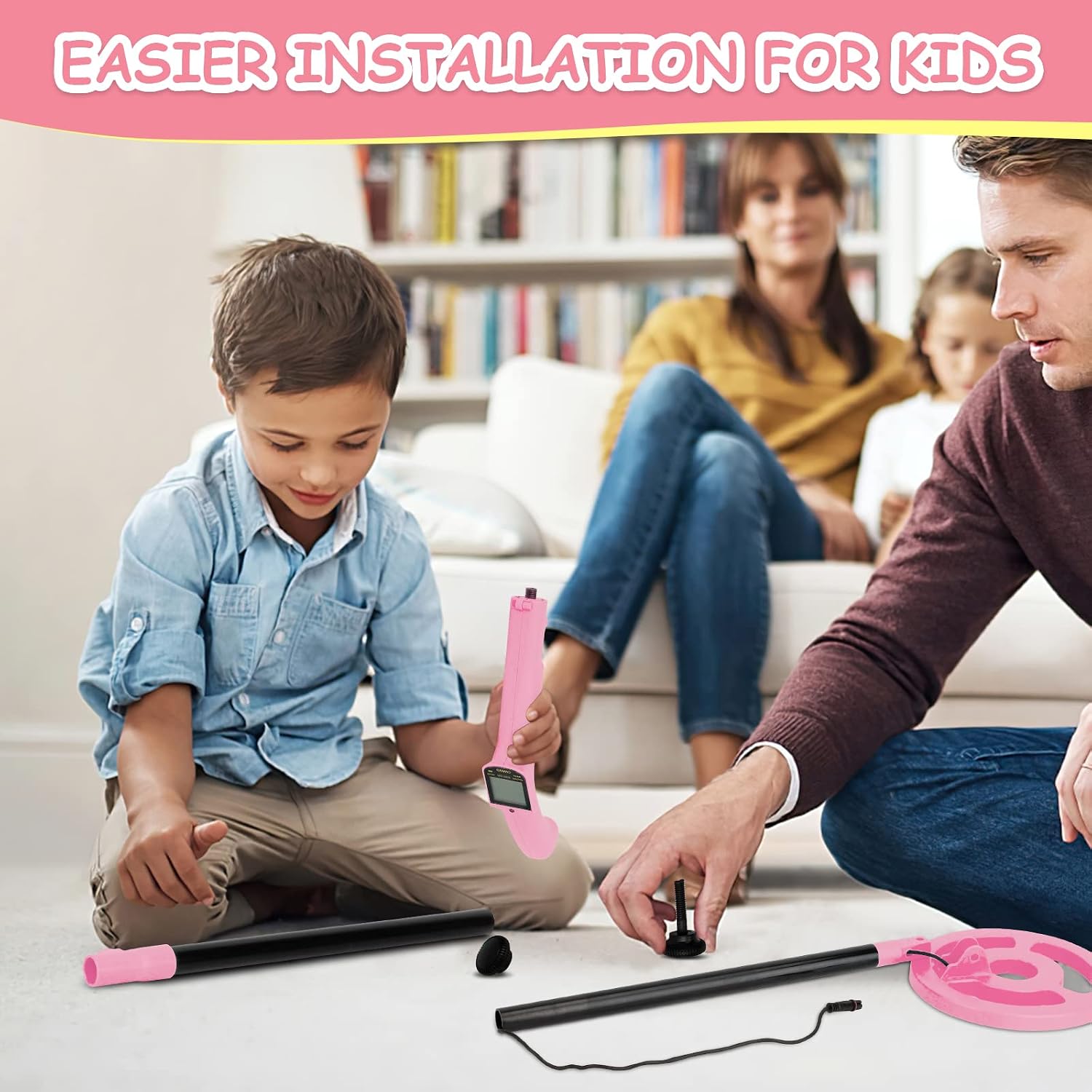 Thumbnail 6 de OMMO MD-3006 kindermetaaldetector, roze, verstelbare steel en waterdichte spoel