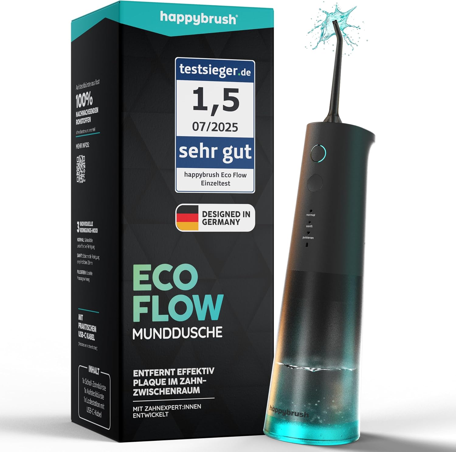 Detalle de happybrush® Munddusche kabelloser Water Flosser – 100 Tage testen (Testsieger)