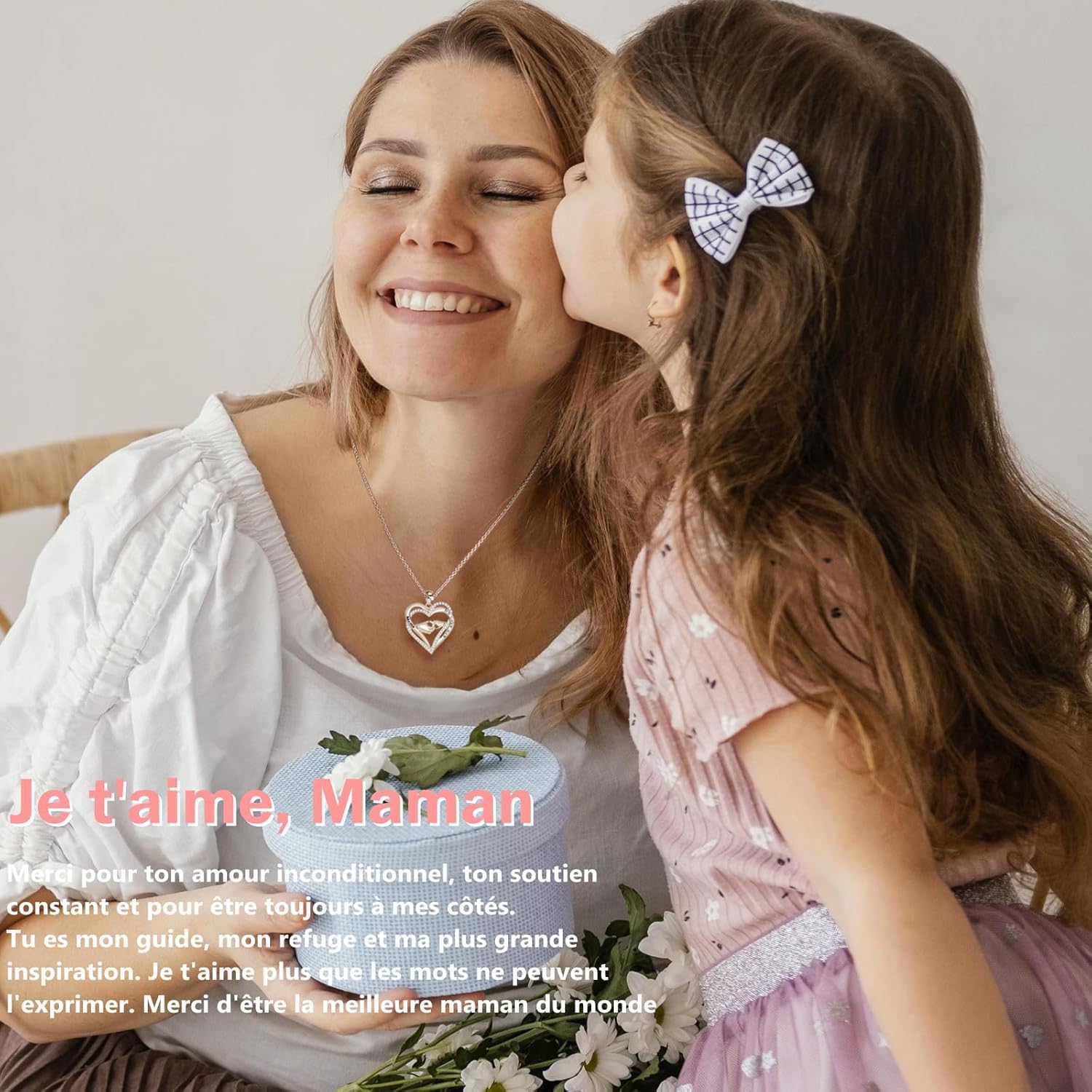 Detalle de Gkmamrg Cadeau Maman – Collier en argent Sterling 925 Coeur et Main, 45 cm + extension