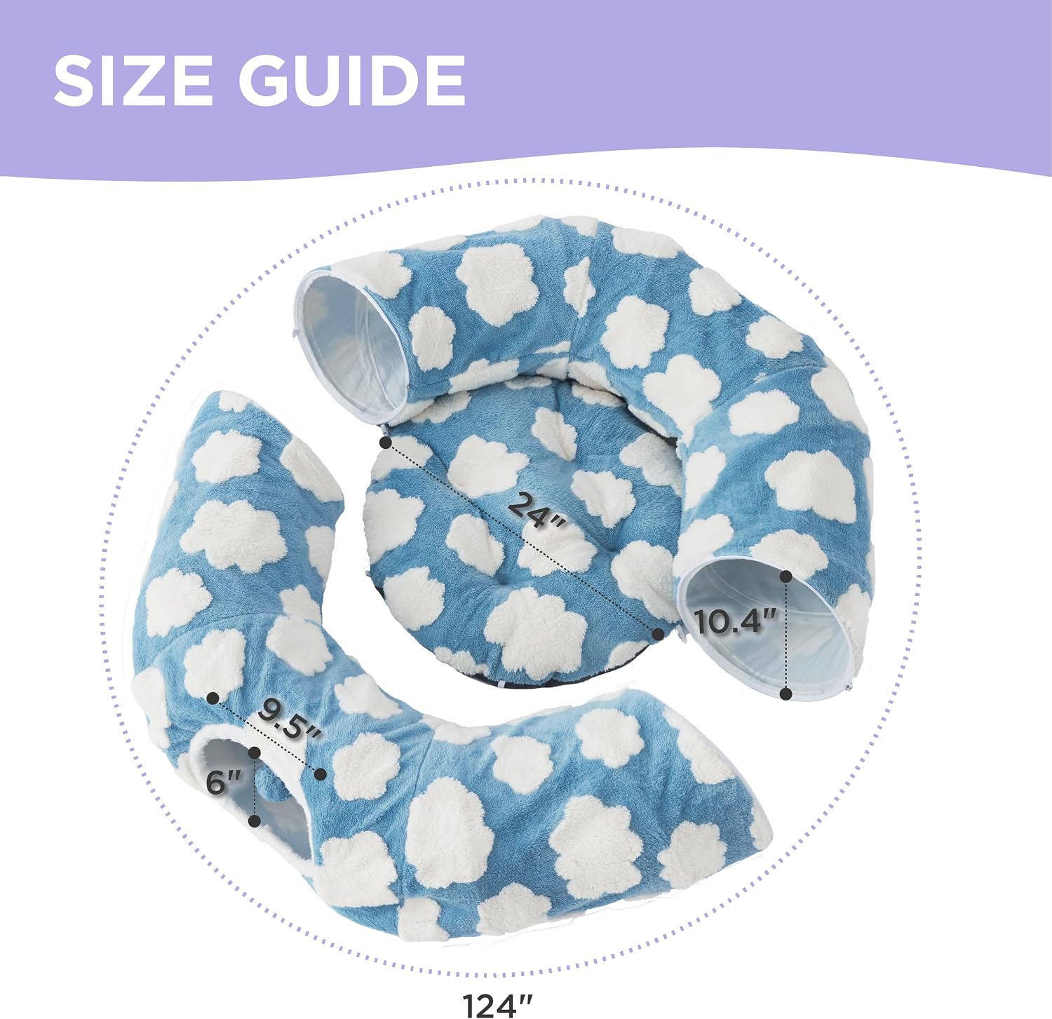 Thumbnail 4 de LE SURE US000206C0L Donut Cat Tunnel Bed, 39.5 x 39.5 x 10 in, Blue Plush