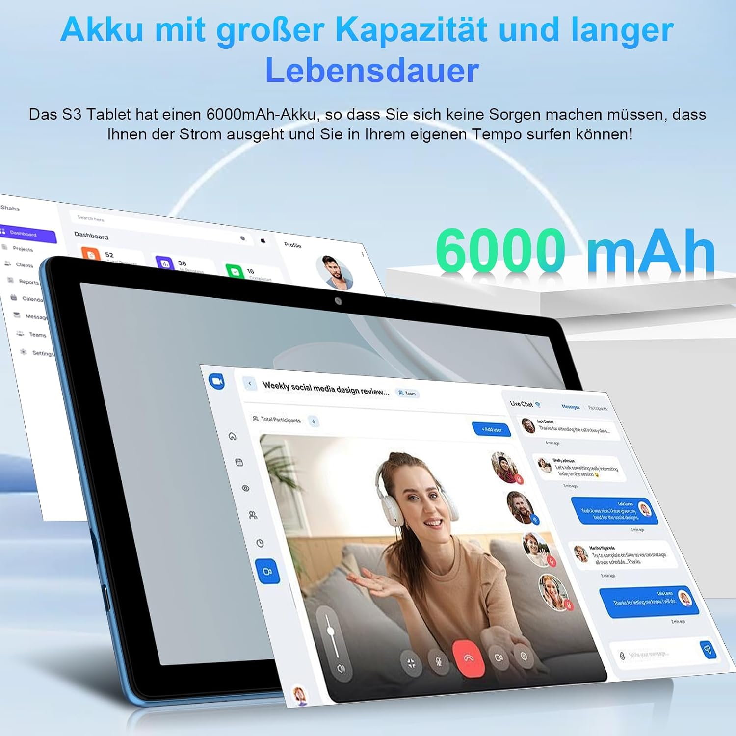 Thumbnail 6 de SUAAT Tablet 10,1 Zoll – 20 GB RAM, 128 GB ROM, 2 TB Erweiterung, inkl. Hülle, Tastatur & Maus (Blau)