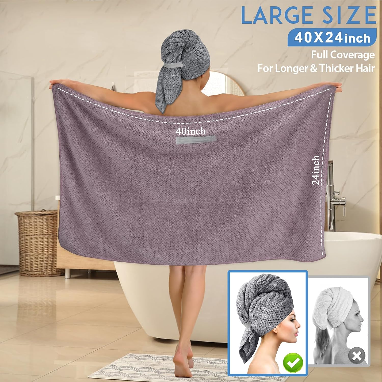Detalle de ytorgr Mikrofaser Haarturban 2er-Set 100 x 60 cm – elastischer Bond & schneller Trocknungseffekt