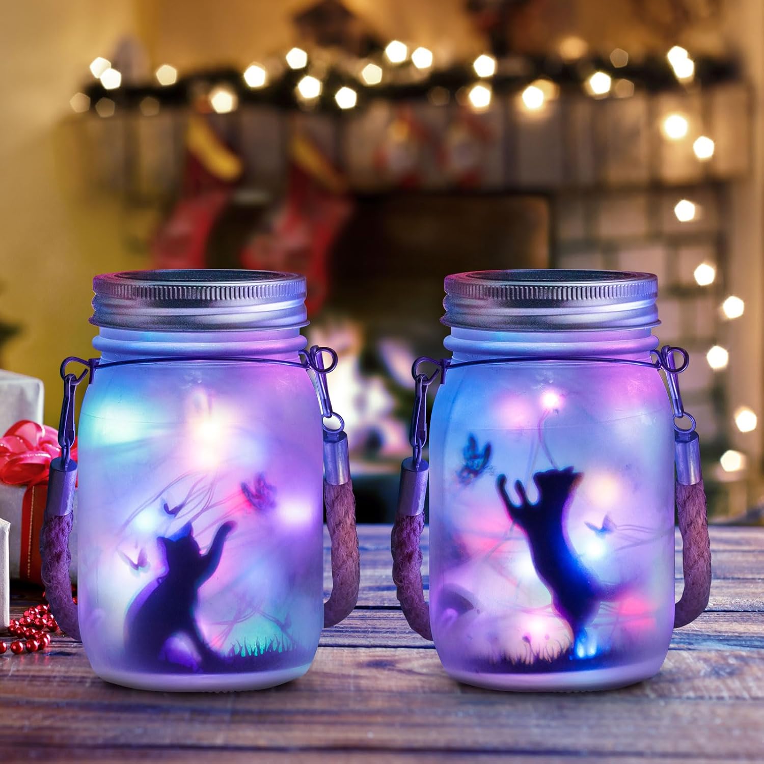 Thumbnail 6 de MLOQI 2 Pack Solar Lanterns with Cat Silhouette – Outdoor Mason Jar Lights