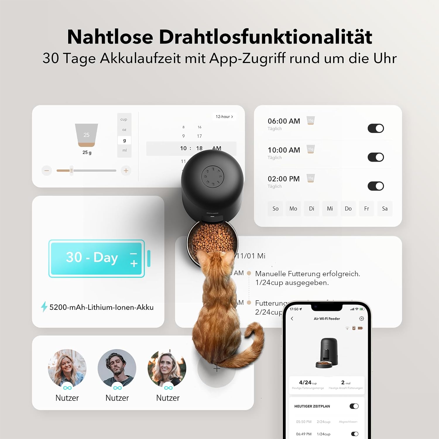 Thumbnail 2 de PETLIBRO Futterautomat für Katzen (2L) mit 2,4-GHz-WLAN, App-Steuerung und wiederaufladbarem Akku