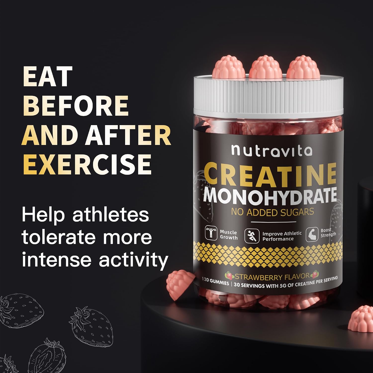 Detalle 1 de Nutravita NSF Certified Creatine Gummies, 5g per Serving, Vegan, Sugar-Free