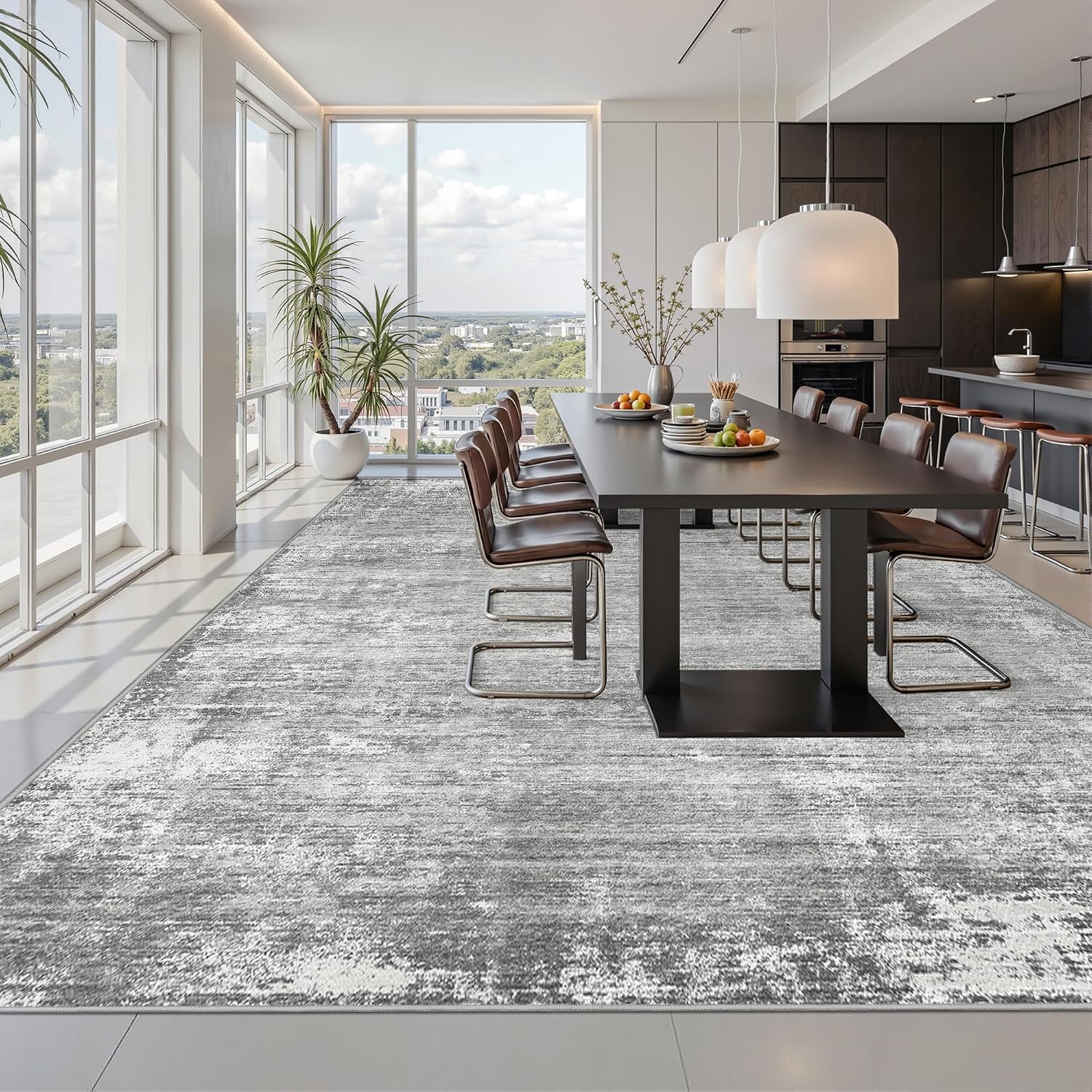 Detalle de zesthome 8' x 10' Abstract Area Rug, Washable Polyester with Non-Slip Backing