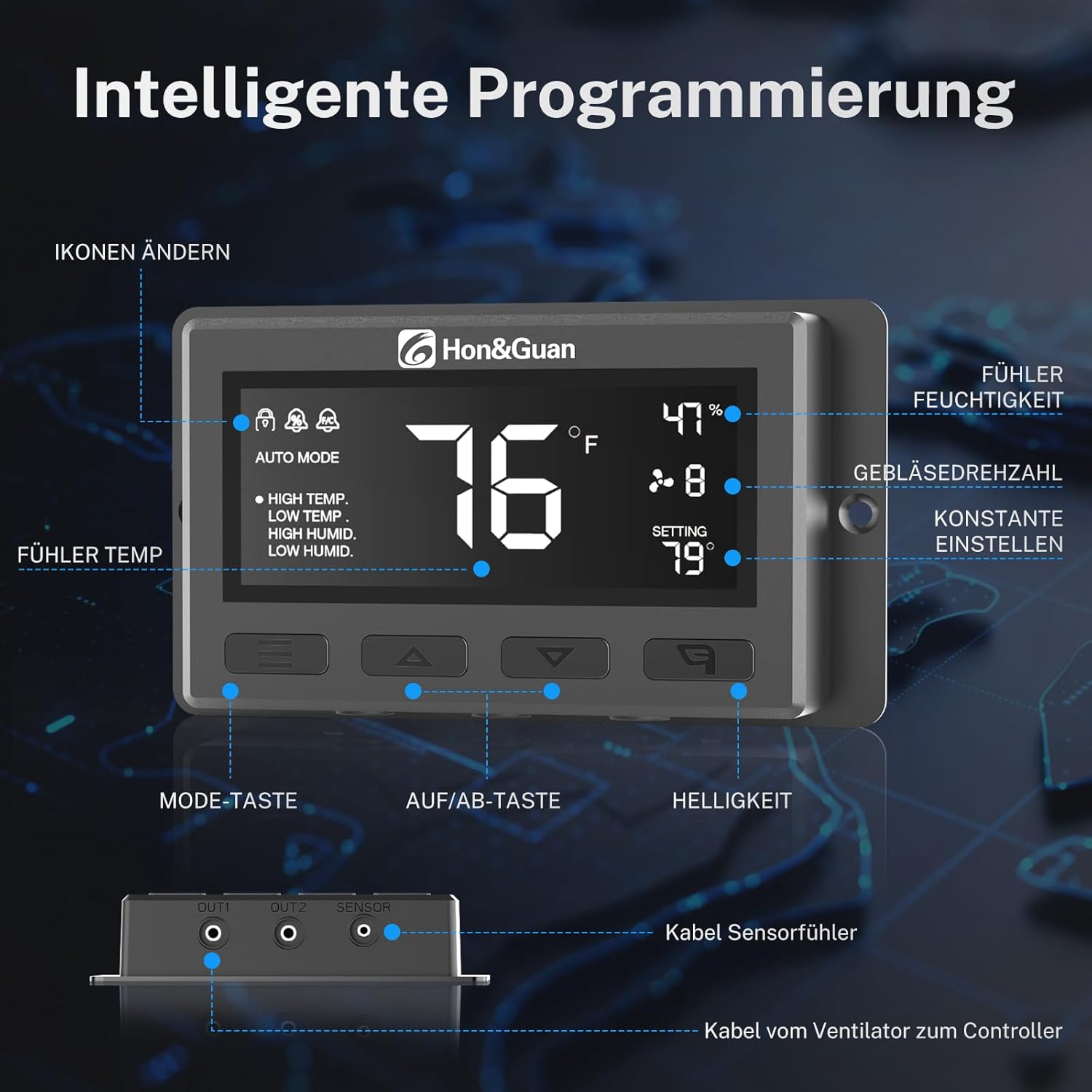 Thumbnail 3 de Hon&Guan Rohrventilator 150mm Regelbar mit EC-Motor – Intelligenter Kontroller, Temperatur- und Feuchtigkeitsregler
