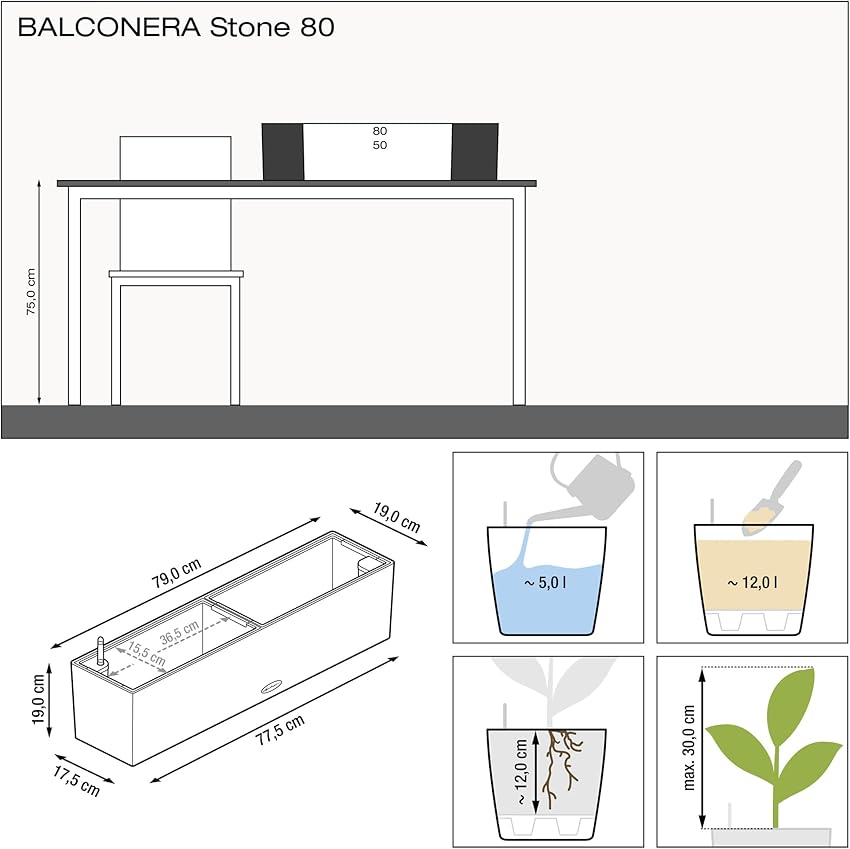 Thumbnail 2 de Lechuza BALCONERA Stone 80 maceta riego automático 79 cm