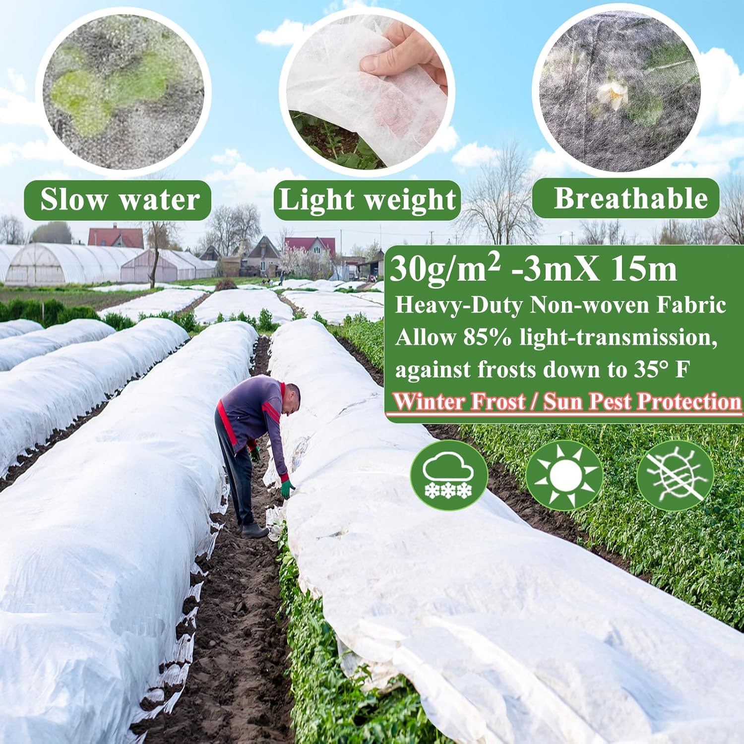 Detalle de 3x garden fleece frost protection 15m