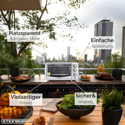 Thumbnail 5 de Steinborg Mini Backofen 13 Liter – 1200 W, Pizzaofen, 65–230 °C, Timer, Krümelblech