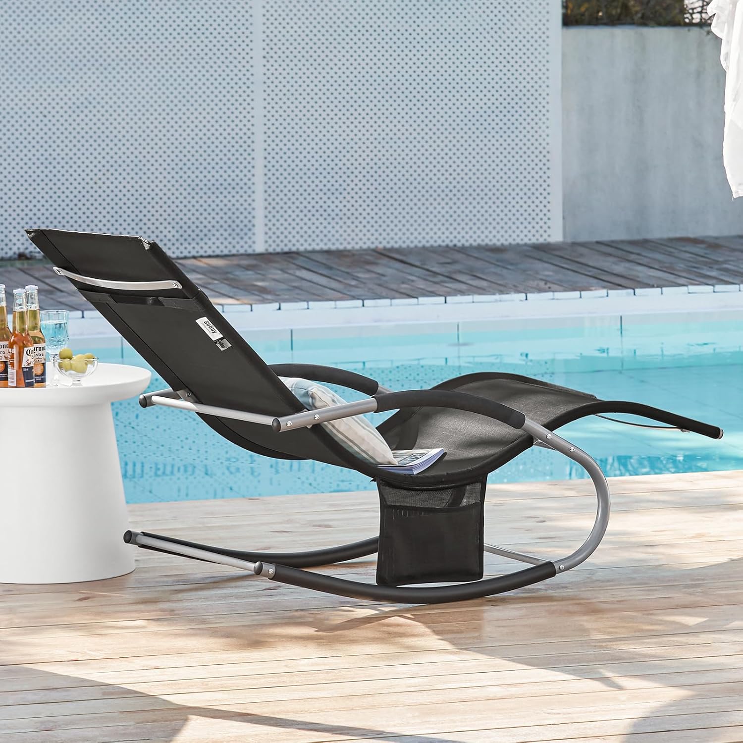 Detalle de SoBuy Lot de 2 Chaises Longues Transat Pliable Ja… Noir – Bain de Soleil Ergonomique à Bascule Relax