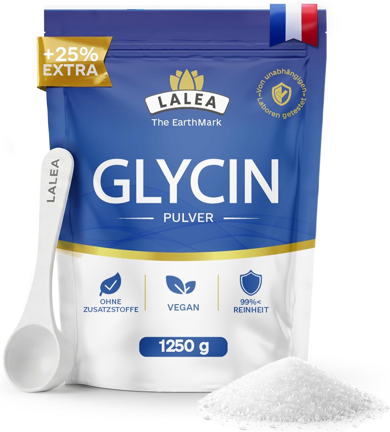 Detalle de LALEA Glycin Pulver 1250g – 100% reines L-Glycin, vegan, ohne Zusätze