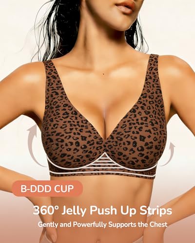 Thumbnail 1 de Happriue Leopard Print Jelly Bra, Wireless Deep V Padded T-Shirt Bra
