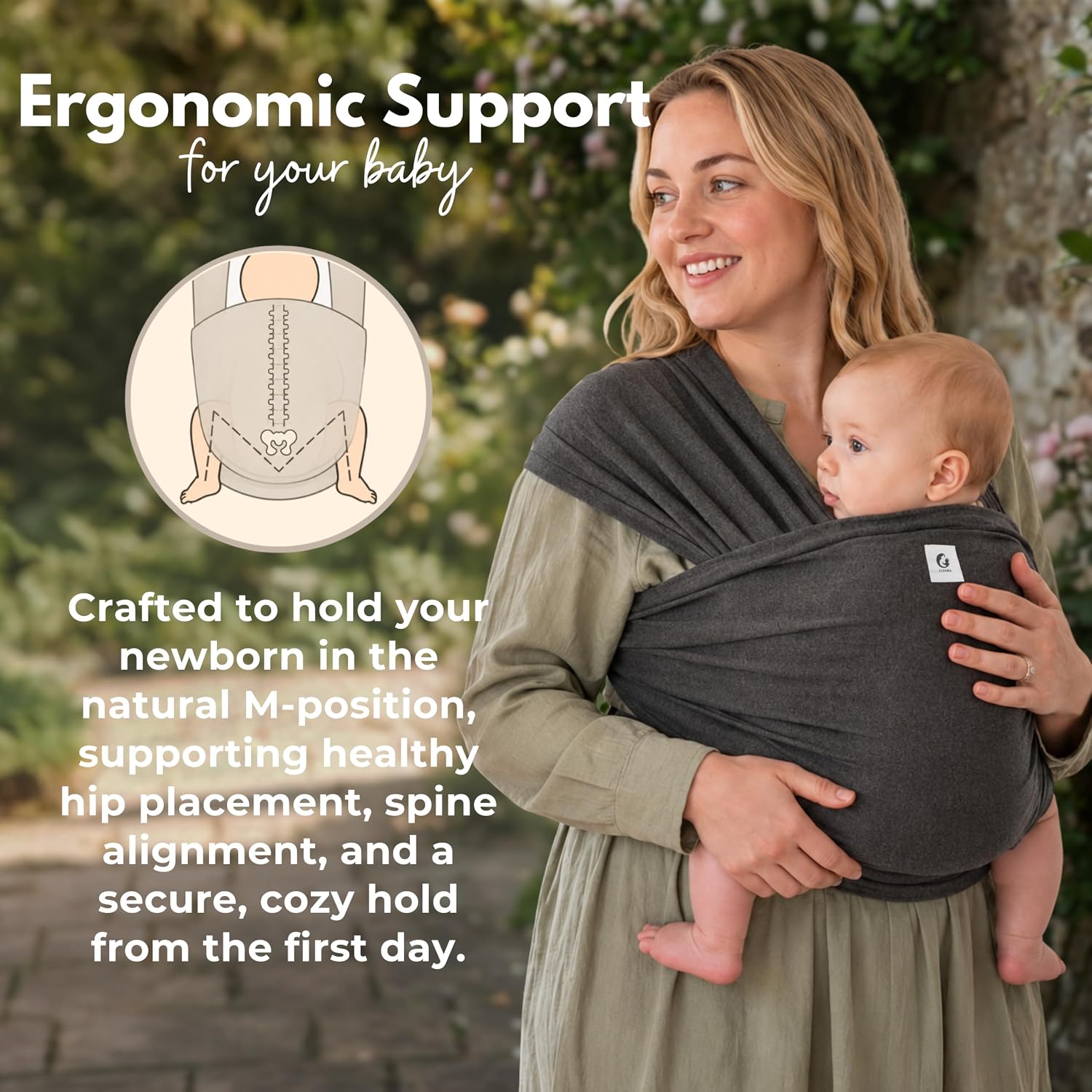 Thumbnail 3 de ELDOMA Dark Grey Baby Wrap Carrier for Newborns